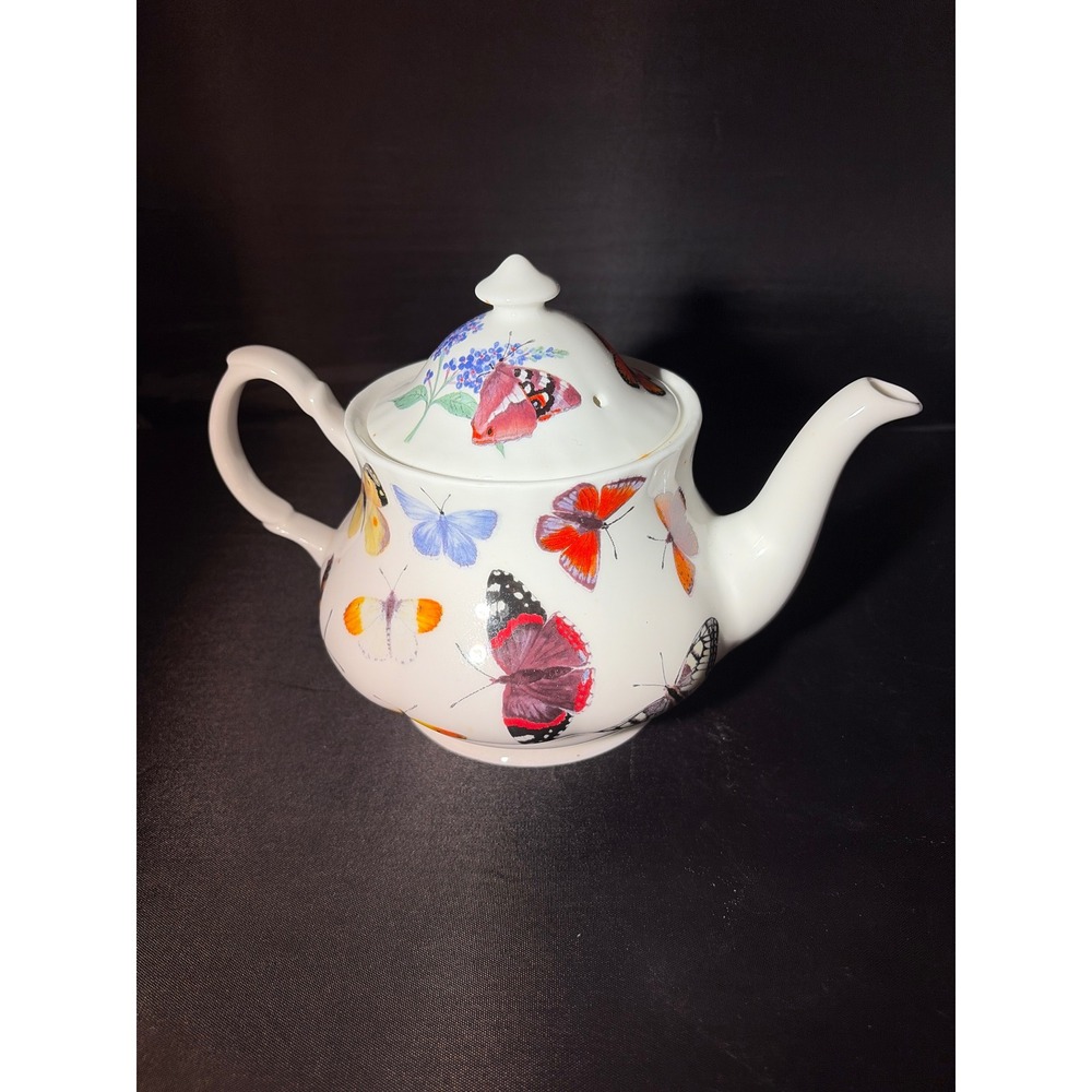 Roy Kirkham Butterfly Garden Fine Bone China Teapot Made in‎ England 2008 White